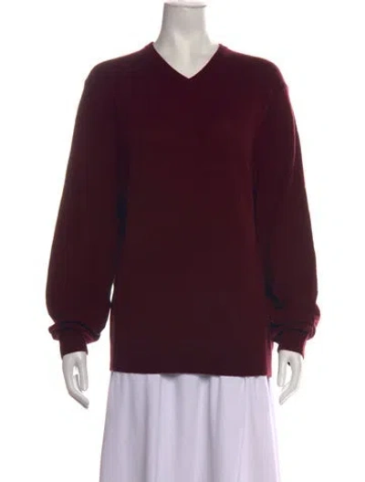 Pre-owned Saks Fifth Avenue Cashmere V-neck Sweater W/ Tags In Burgundy