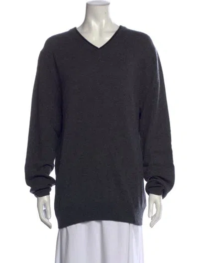 Pre-owned Saks Fifth Avenue Cashmere V-neck Sweater W/ Tags In Grey