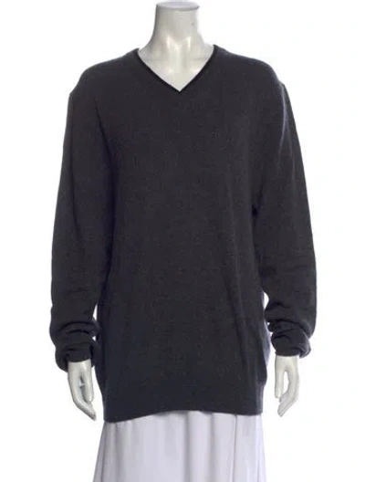 Pre-owned Saks Fifth Avenue Cashmere V-neck Sweater W/ Tags In Grey