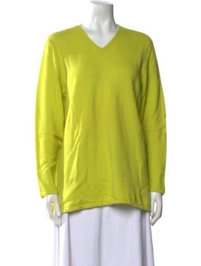 Pre-owned Saks Fifth Avenue Cashmere V-neck Sweater In Yellow