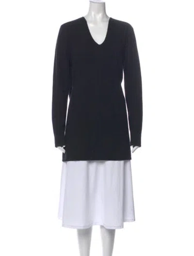 Pre-owned Saks Fifth Avenue Cashmere V-neck Tunic In Blue