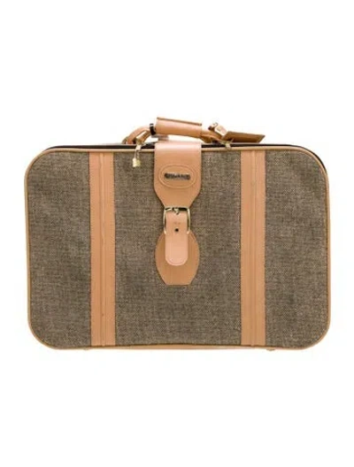 Pre-owned Saks Fifth Avenue Casual Canvas Leather Trimmed Wheeled Suitcase In Neutral