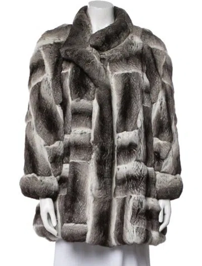 Pre-owned Saks Fifth Avenue Chinchilla Printed Fur Coat In Gray