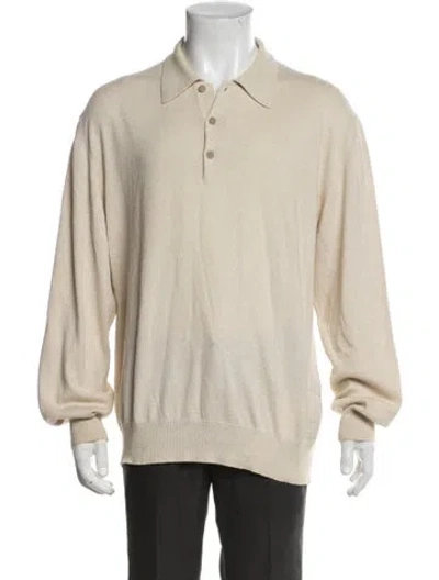 Pre-owned Saks Fifth Avenue Crew Neck Long Sleeve Polo Shirt In Neutral
