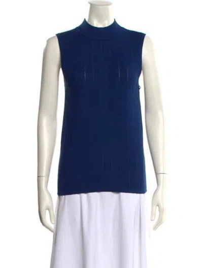 Pre-owned Saks Fifth Avenue Crew Neck Sleeveless Top In Blue