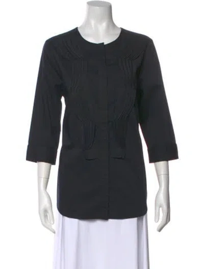 Pre-owned Saks Fifth Avenue Crew Neck Three-quarter Sleeve Blouse In Black
