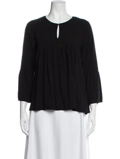 Pre-owned Saks Fifth Avenue Crew Neck Three-quarter Sleeve Blouse In Black