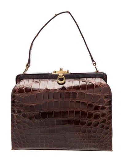 Pre-owned Saks Fifth Avenue Crocodile Top Handle Bag In Brown
