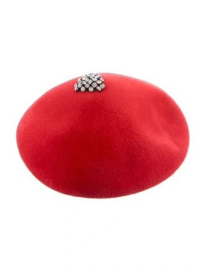 Pre-owned Saks Fifth Avenue Crystal Embellished Beret In Red