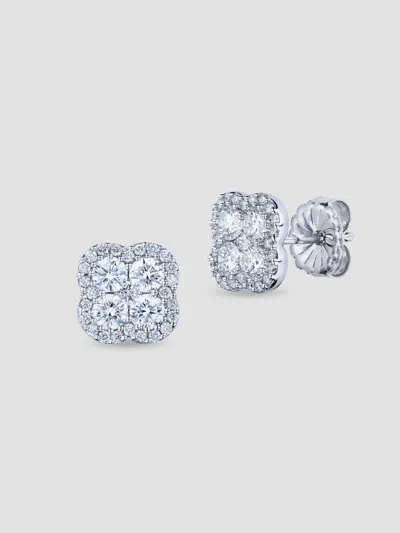 Saks Fifth Avenue Diamonds Women's 18k White Gold & 1.36 Tcw Diamond Clover Stud Earrings In Silver