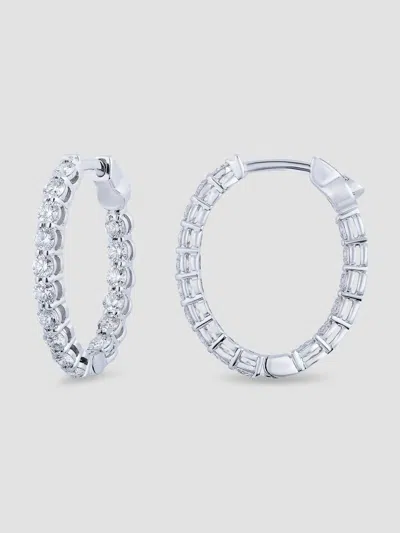Saks Fifth Avenue Diamonds Women's 18k White Gold & 1.68 Tcw Diamond Oval Hoop Earrings In Metallic