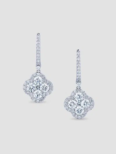 Saks Fifth Avenue Diamonds Women's 18k White Gold & 2.94 Tcw Diamond Clover Drop Earrings In Silver
