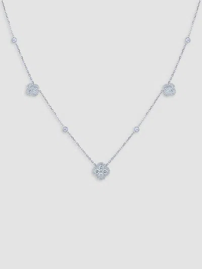 Saks Fifth Avenue Diamonds Women's 18k White Gold & 3.00 Tcw Diamond Clover Station Necklace In Silver