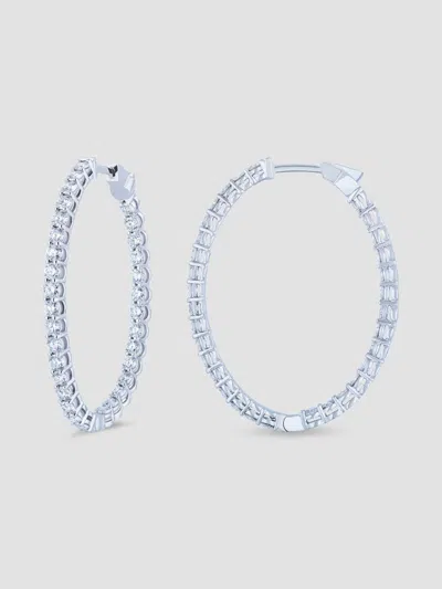 Saks Fifth Avenue Diamonds Women's 18k White Gold & 3.36 Tcw Diamond Oval Hoop Earrings In Metallic