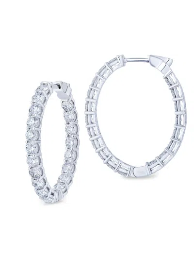 Saks Fifth Avenue Diamonds Women's 18k White Gold & 3.99 Tcw Diamond Oval Hoop Earrings