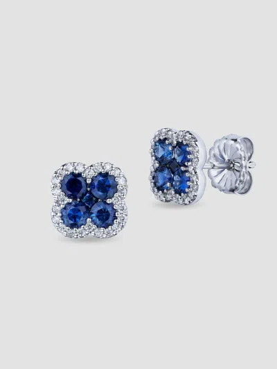 Saks Fifth Avenue Diamonds Women's 18k White Gold, Blue Sapphire & 0.24 Tcw Diamond Clover Stud Earrings In Metallic