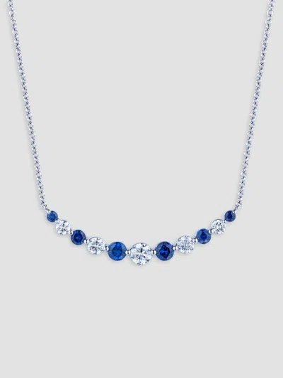 Saks Fifth Avenue Diamonds Women's 18k White Gold, Blue Sapphire & 0.52 Tcw Diamond Curved Bar Pendant Necklace In Metallic