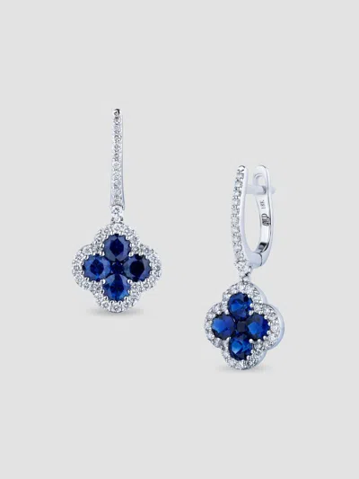 Saks Fifth Avenue Diamonds Women's 18k White Gold, Blue Sapphire & 0.82 Tcw Diamond Clover Drop Earrings