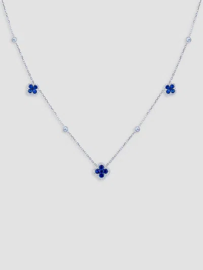Saks Fifth Avenue Diamonds Women's 18k White Gold, Blue Sapphire & 0.83 Tcw Diamond Clover Station Necklace In Metallic