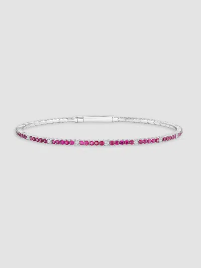 Saks Fifth Avenue Diamonds Women's 18k White Gold Diamond And Ruby Flex Bangle, 6.75" In Pink