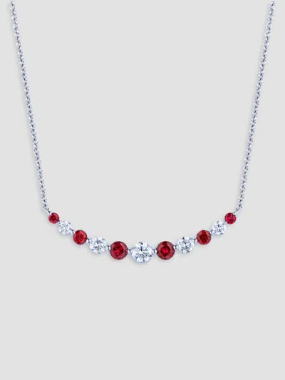 Saks Fifth Avenue Diamonds Women's 18k White Gold, Ruby & 0.52 Tcw Diamond Curved Bar Pendant Necklace In Metallic