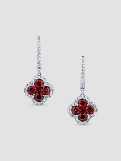 Saks Fifth Avenue Diamonds Women's 18k White Gold, Ruby & 0.82 Tcw Diamond Clover Drop Earrings In Red