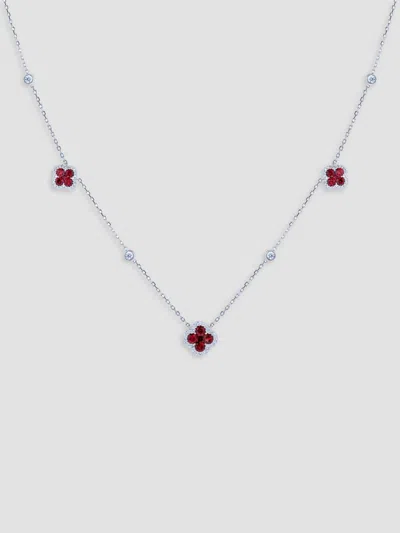 Saks Fifth Avenue Diamonds Women's 18k White Gold, Ruby & 0.83 Tcw Diamond Clover Station Necklace In Silver