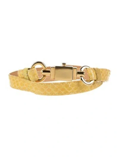 Pre-owned Saks Fifth Avenue Embossed Leather Belt In Yellow