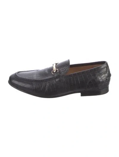 Pre-owned Saks Fifth Avenue Embossed Leather Loafers In Black