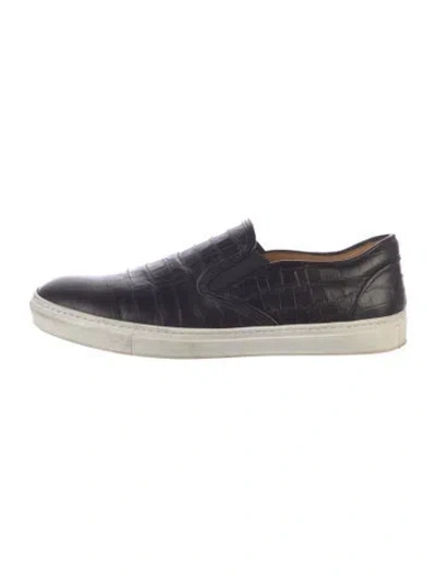 Pre-owned Saks Fifth Avenue Embossed Leather Sneakers In Blue