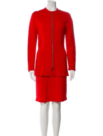 Pre-owned Saks Fifth Avenue Embroidered Accent Skirt Suit In Red