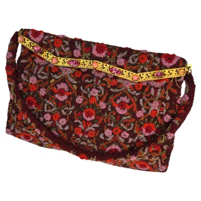 Pre-owned Saks Fifth Avenue Exquisite 1950s Saks Fifth Ave. Seed Beaded Floral Motif Handbag W Jeweled Frame In Brown