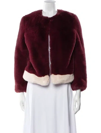 Pre-owned Saks Fifth Avenue Faux Fur Jacket In Burgundy