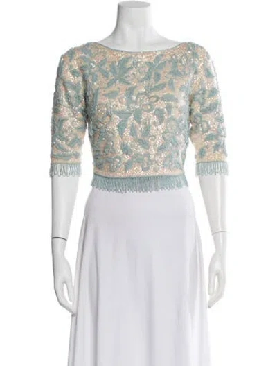 Pre-owned Saks Fifth Avenue Floral Print Bateau Neckline Top In Multi