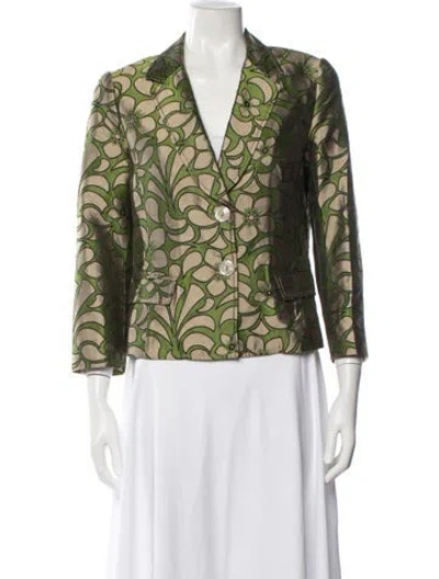Pre-owned Saks Fifth Avenue Floral Print Blazer In Green