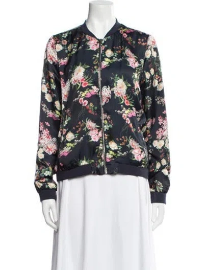 Pre-owned Saks Fifth Avenue Floral Print Bomber Jacket In White