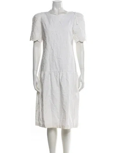 Pre-owned Saks Fifth Avenue Floral Print Knee-length Dress In White