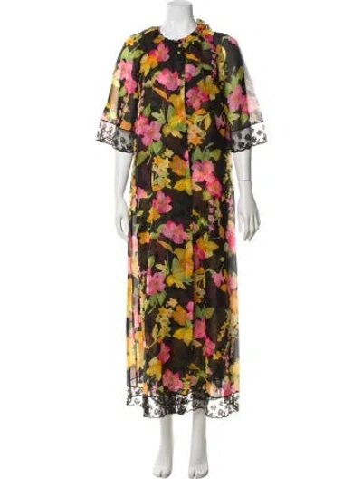Pre-owned Saks Fifth Avenue Floral Print Lace Trim Embellishment Nightgown In Multi