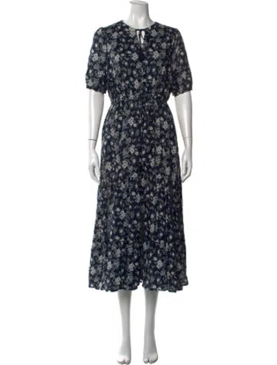 Pre-owned Saks Fifth Avenue Floral Print Long Dress In Black/blue