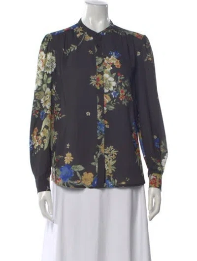 Pre-owned Saks Fifth Avenue Floral Print Long Sleeve Blouse In Multi