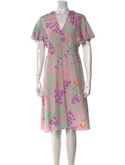 Pre-owned Saks Fifth Avenue Floral Print Midi Length Dress In Pink
