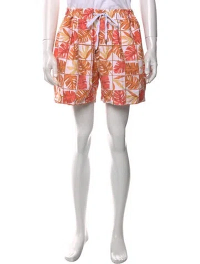 Pre-owned Saks Fifth Avenue Floral Print Swim Trunks W/ Tags In Orange