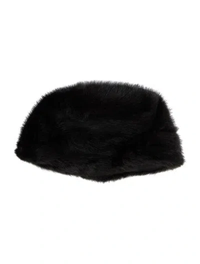 Pre-owned Saks Fifth Avenue Fur Beanie In Black