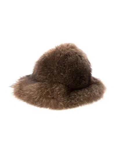 Pre-owned Saks Fifth Avenue Fur Bucket Hat In Brown