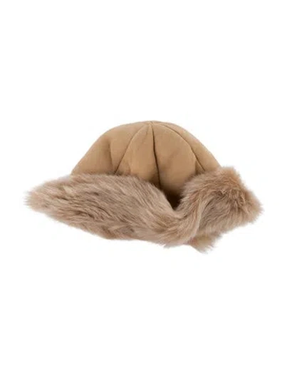 Pre-owned Saks Fifth Avenue Fur Trapper Hat In Neutral