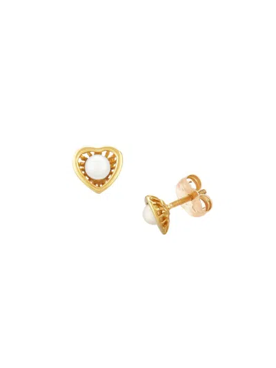 Saks Fifth Avenue Kids' Girl's 14k Yellow Gold & 3mm Cultured Pearl Heart Stud Earrings