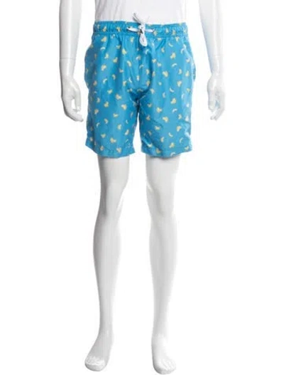 Pre-owned Saks Fifth Avenue Graphic Print Swim Trunks In Blue