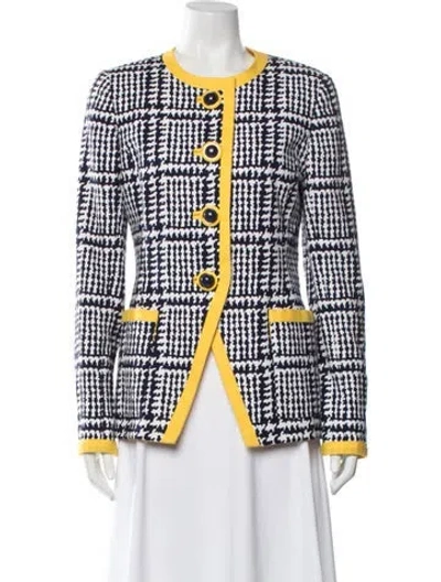Pre-owned Saks Fifth Avenue Houndstooth Print Blazer In Blue