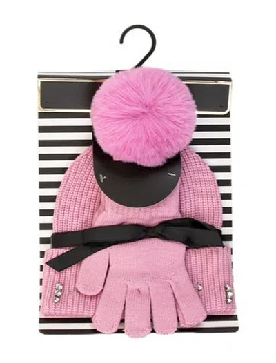 Pre-owned Saks Fifth Avenue Knit Beanie And Gloves Set W/tags In Pink