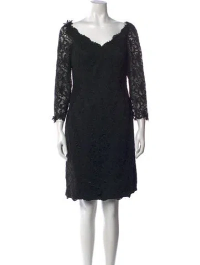 Pre-owned Saks Fifth Avenue Lace Pattern Knee-length Dress In Black